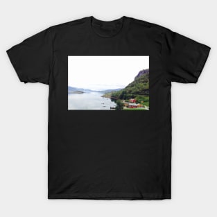 Scandinavian landscape Houses Mountain Lake T-Shirt